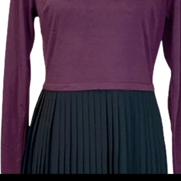 💗NWT💗 LOFT Long Sleeve Pleated Midi Dress, Burgundy and Black, Size Medium - Picture 4 of 11